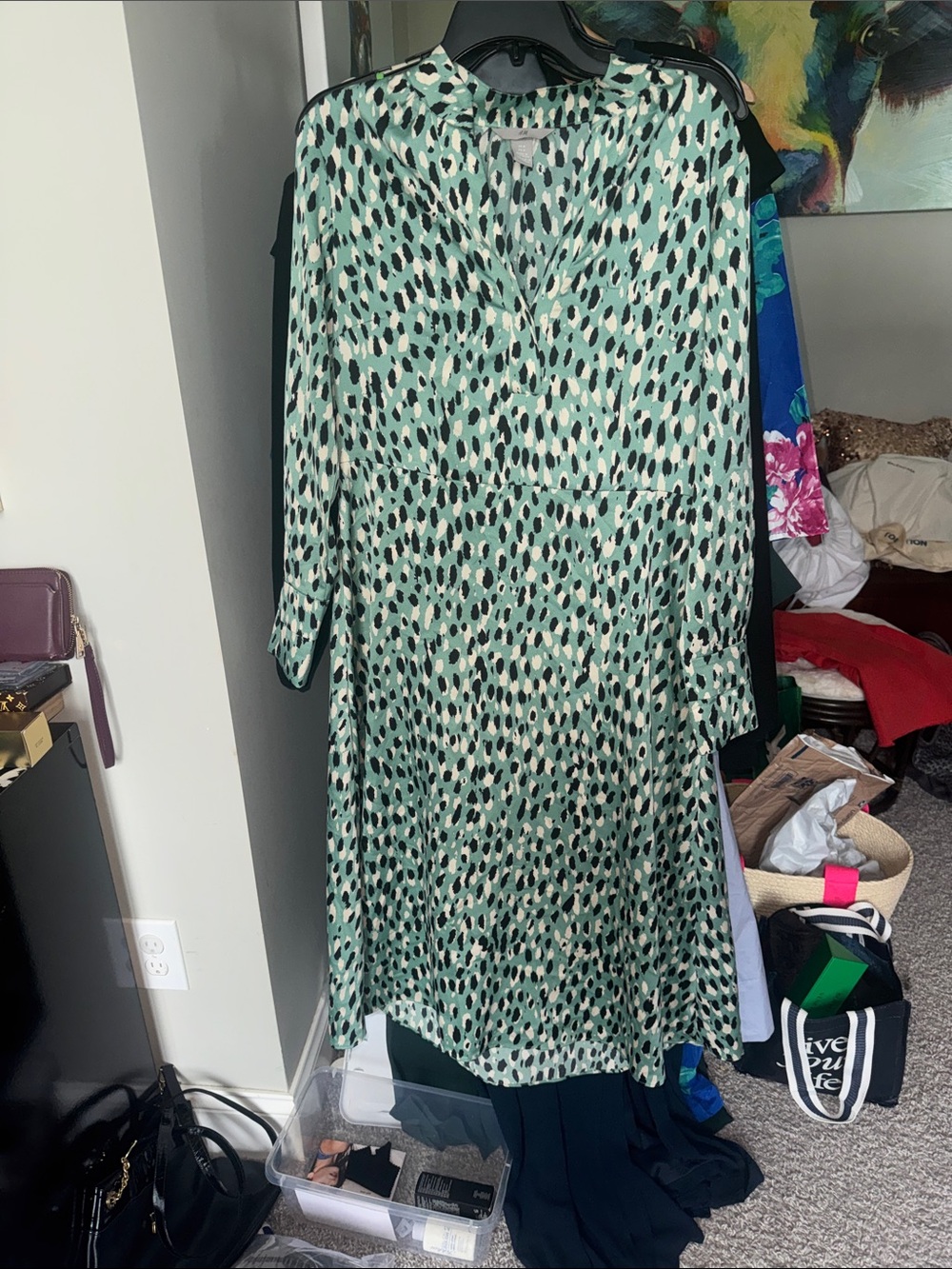H&M Teal Mixed Animal Print Long Sleeve Midi Dress - Picture 3 of 6